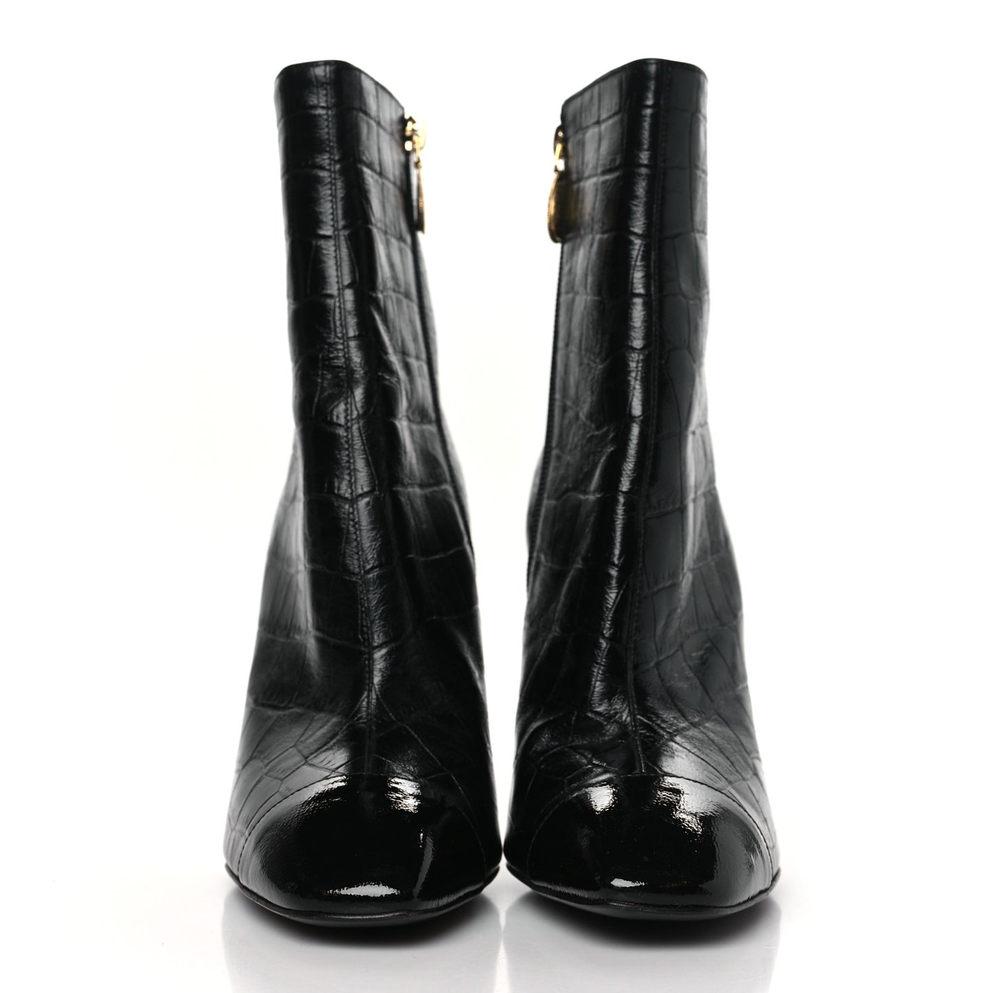 Calfskin Crocodile Embossed Cap Toe Ankle Boots 41 Black