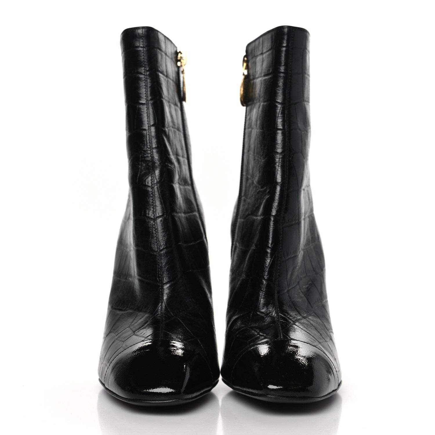 Chanel Calfskin Crocodile Embossed Cap Toe Ankle Boots 41 Black 2 of 8