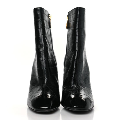 Chanel Calfskin Crocodile Embossed Cap Toe Ankle Boots 41 Black 2 of 8