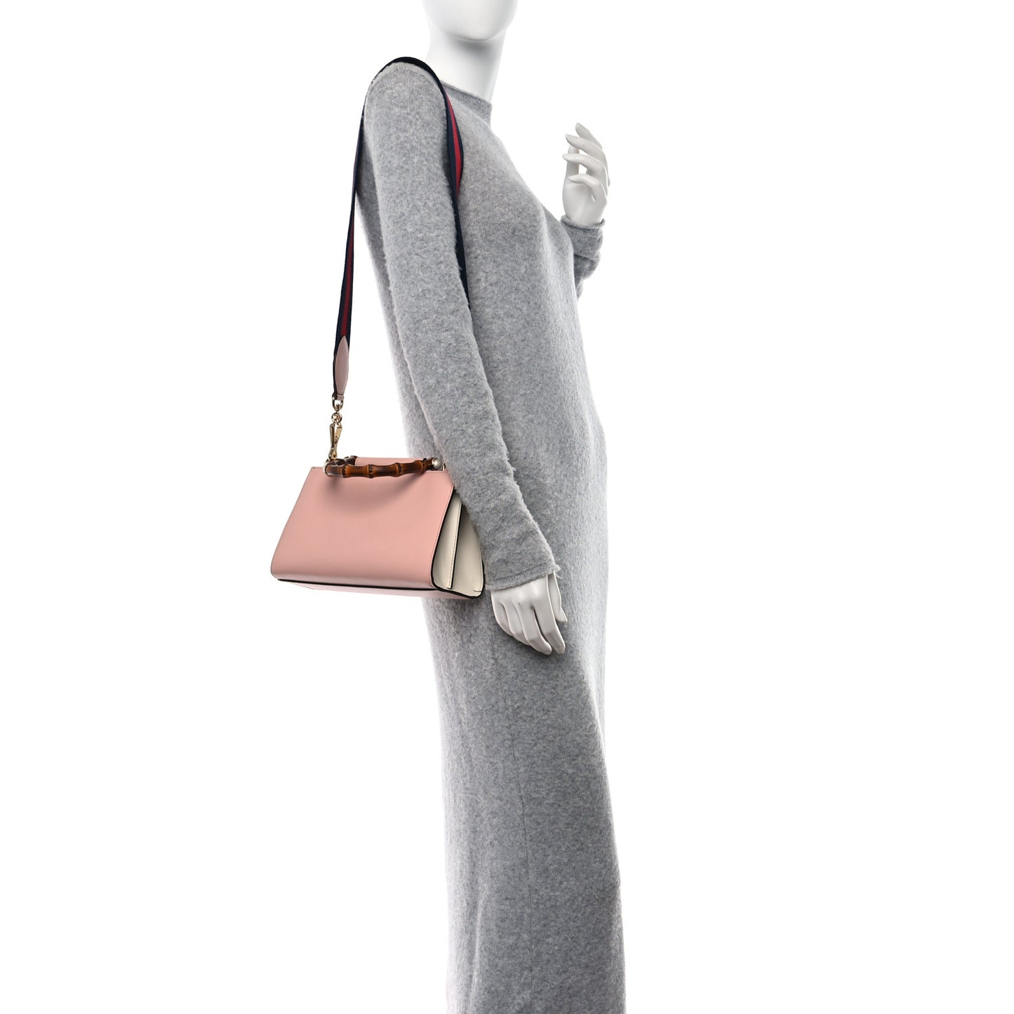 Nappa Bamboo Web Mini Nymphaea Top Handle Bag Perfect Pink Mystic White