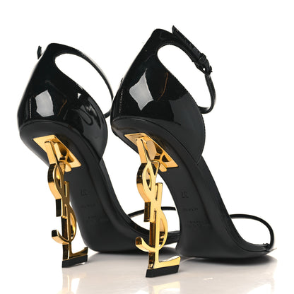 Saint Laurent Patent Calfskin Opyum 110 Sandals 37 Black Gold 4 of 10