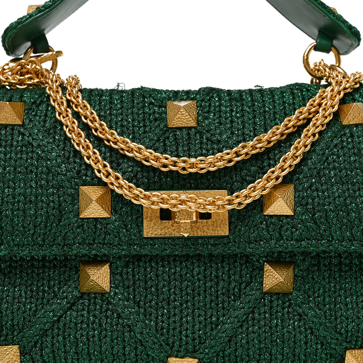 Metallic Woven Lurex Large Roman Stud Shoulder Bag Jungle