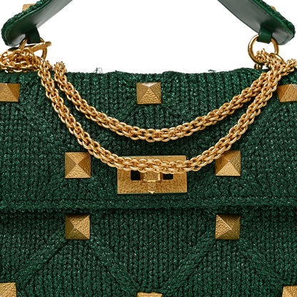 Valentino Garavani Metallic Woven Lurex Large Roman Stud Shoulder Bag Jungle 5 of 10