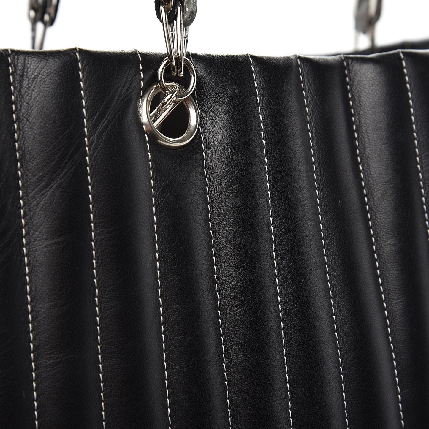 Lambskin Vertical Quilted Large Mademoiselle Tote Black