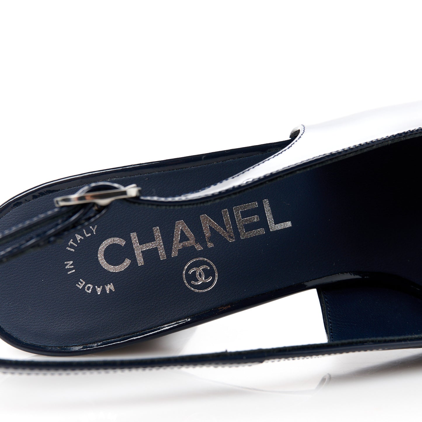 Patent Calfskin Cap Toe CC Slingback Pumps 35 Navy Blue