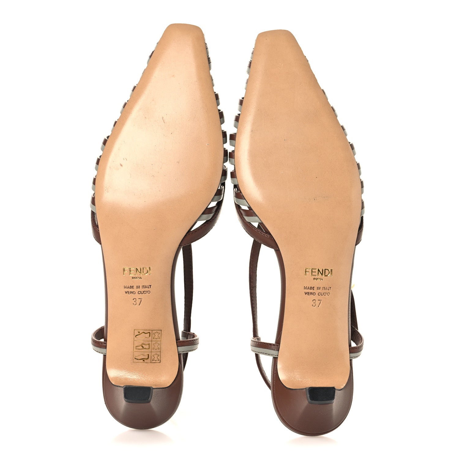 Fendi Lambskin FFold Slingback Sandals 37 Gianduia Matcha Latte 6 of 9