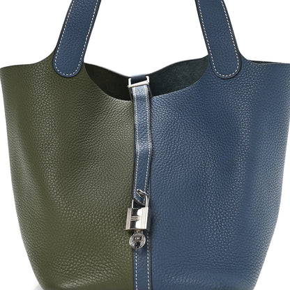 Hermes Taurillon Clemence Casaque Picotin Lock 22 MM  Bleu Thalassa Canopee 8 of 12