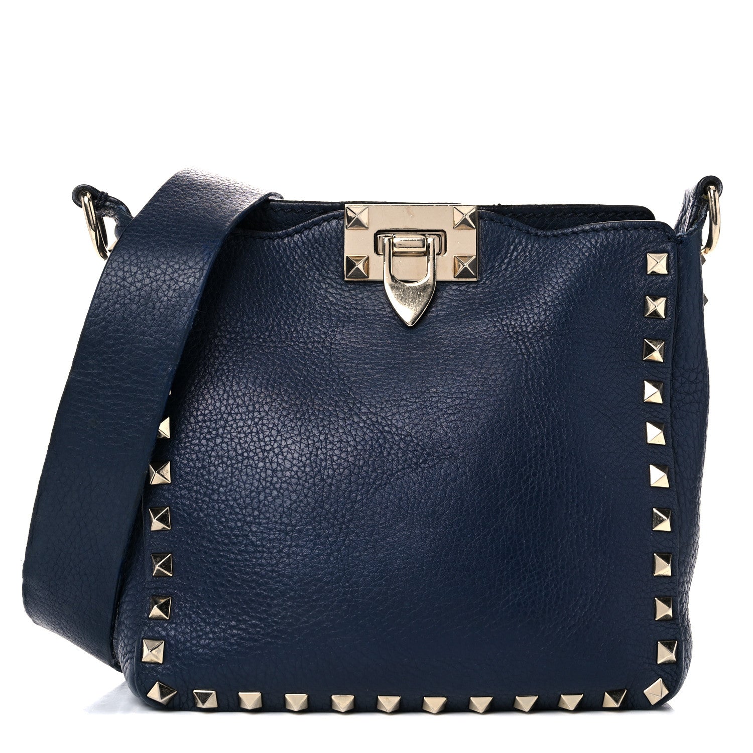 Valentino Garavani Pebbled Calfskin Mini Rockstud Flip-Lock Messenger Bag Marine 1 of 23