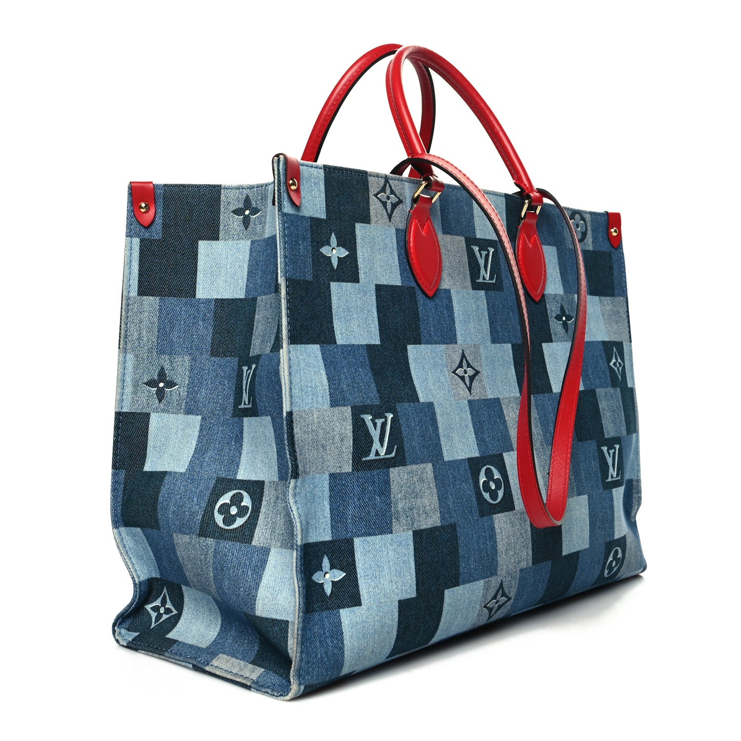 Denim Damier Monogram Onthego Blue Rouge