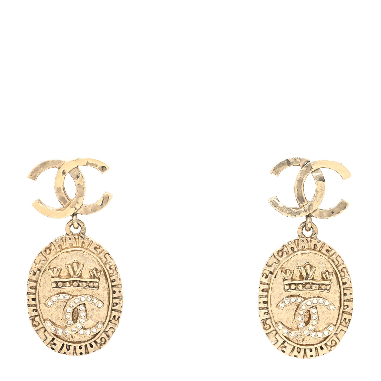 Crystal CC Medallion Drop Earrings Gold
