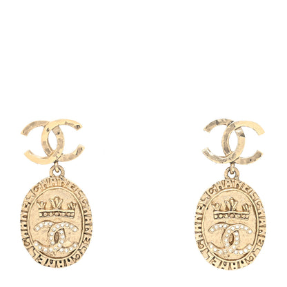 Chanel Crystal CC Medallion Drop Earrings Gold 1 of 4