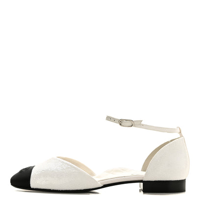 Chanel Sequin Grosgrain Cap Toe CC Ankle Strap Sandals 42 White Black 1 of 9