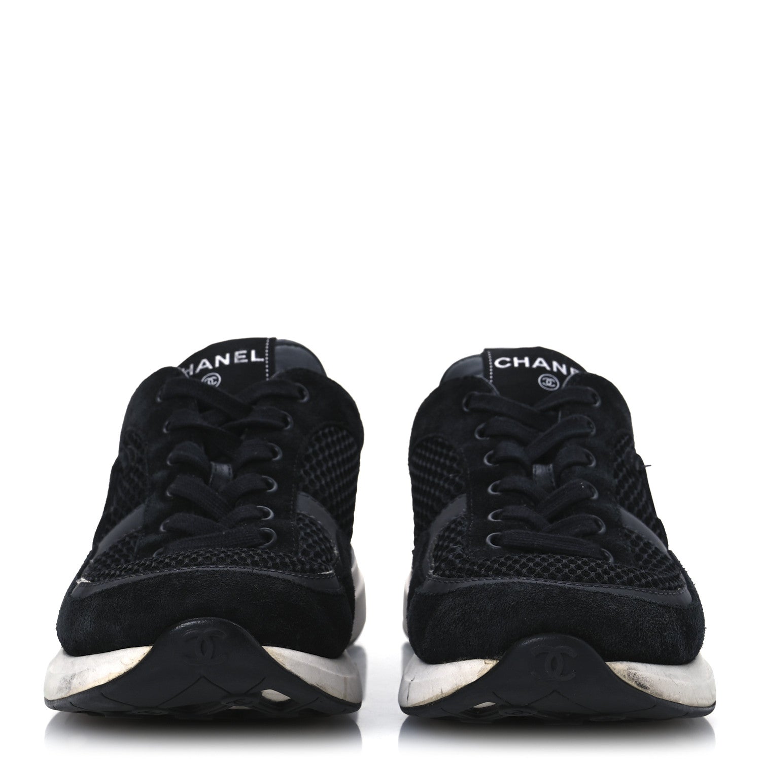 Chanel Calfskin Mesh Lycra Suede Womens Logo Sneakers 40 Black 3 of 13