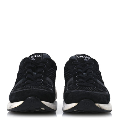 Chanel Calfskin Mesh Lycra Suede Womens Logo Sneakers 40 Black 3 of 13