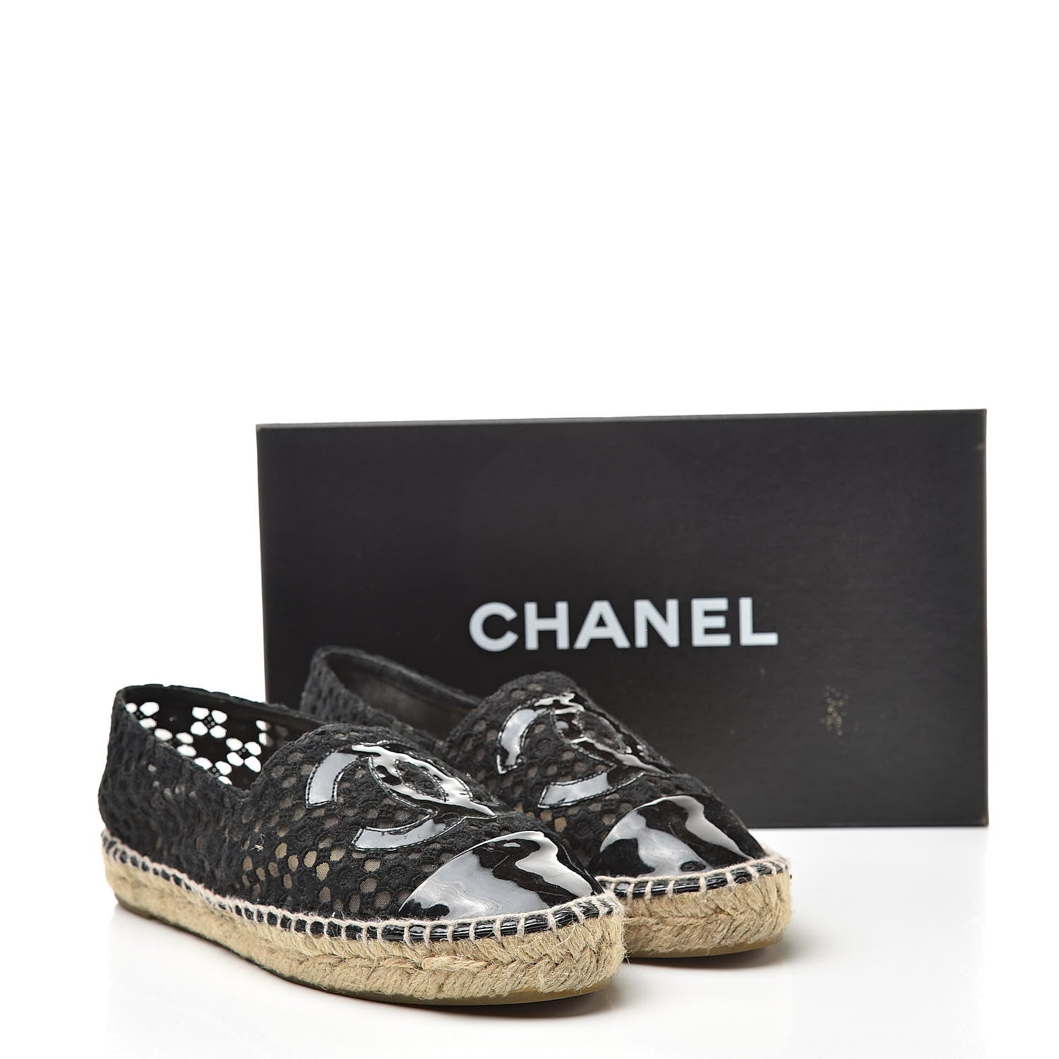 Chanel Lace Patent CC Espadrilles 37 Black 11 of 11