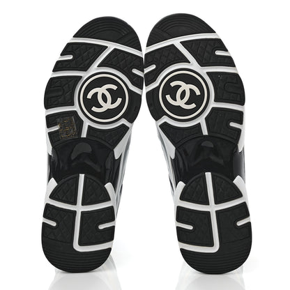 Chanel Calfskin Patent Lambskin Mens CC High Top Sneakers 45 White Yellow Navy Black 5 of 9