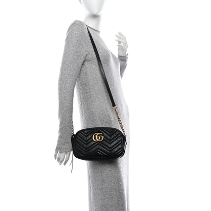 Gucci Calfskin Matelasse Small GG Marmont Chain Shoulder Bag Black 2 of 12