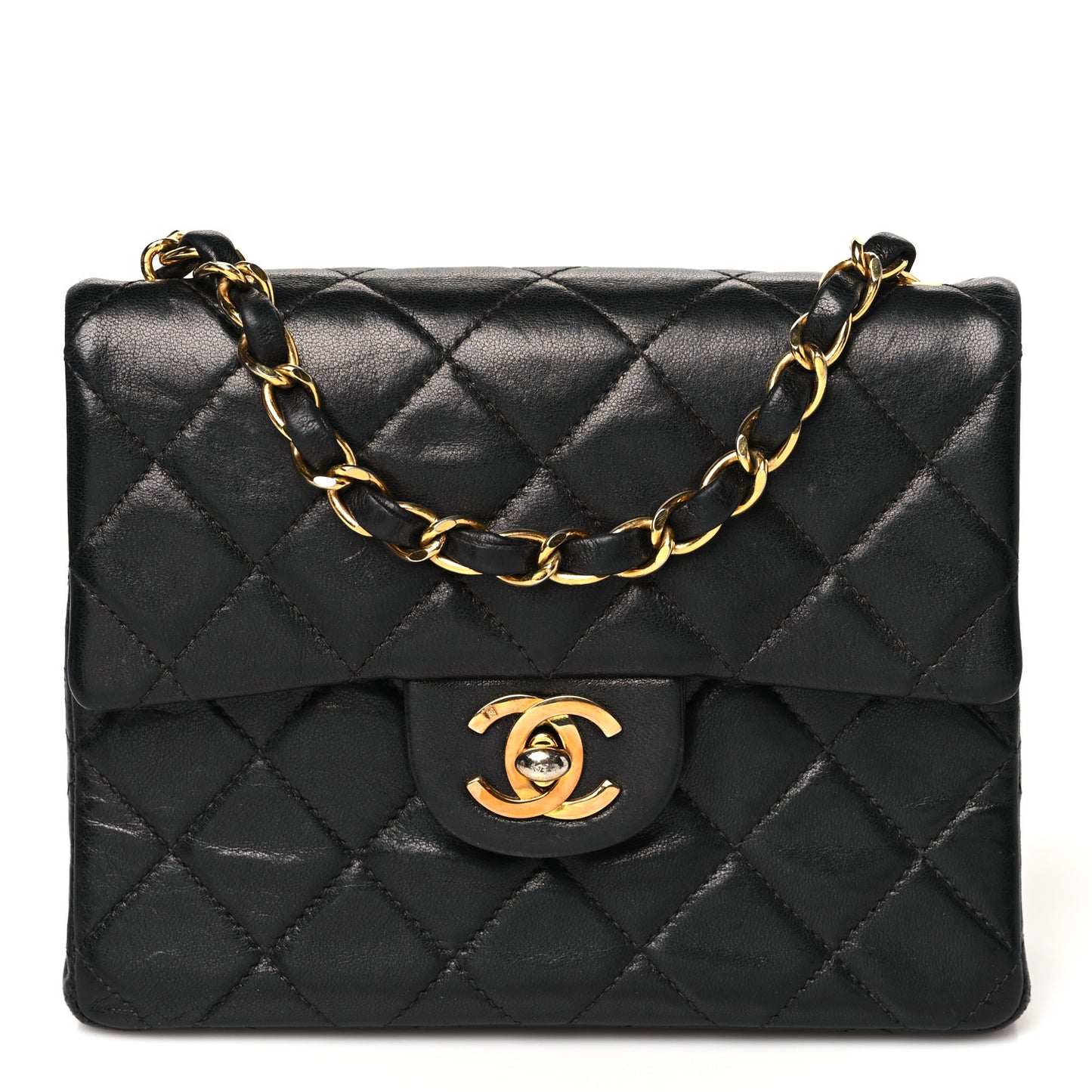 Lambskin Quilted Mini Square Flap Bag Black