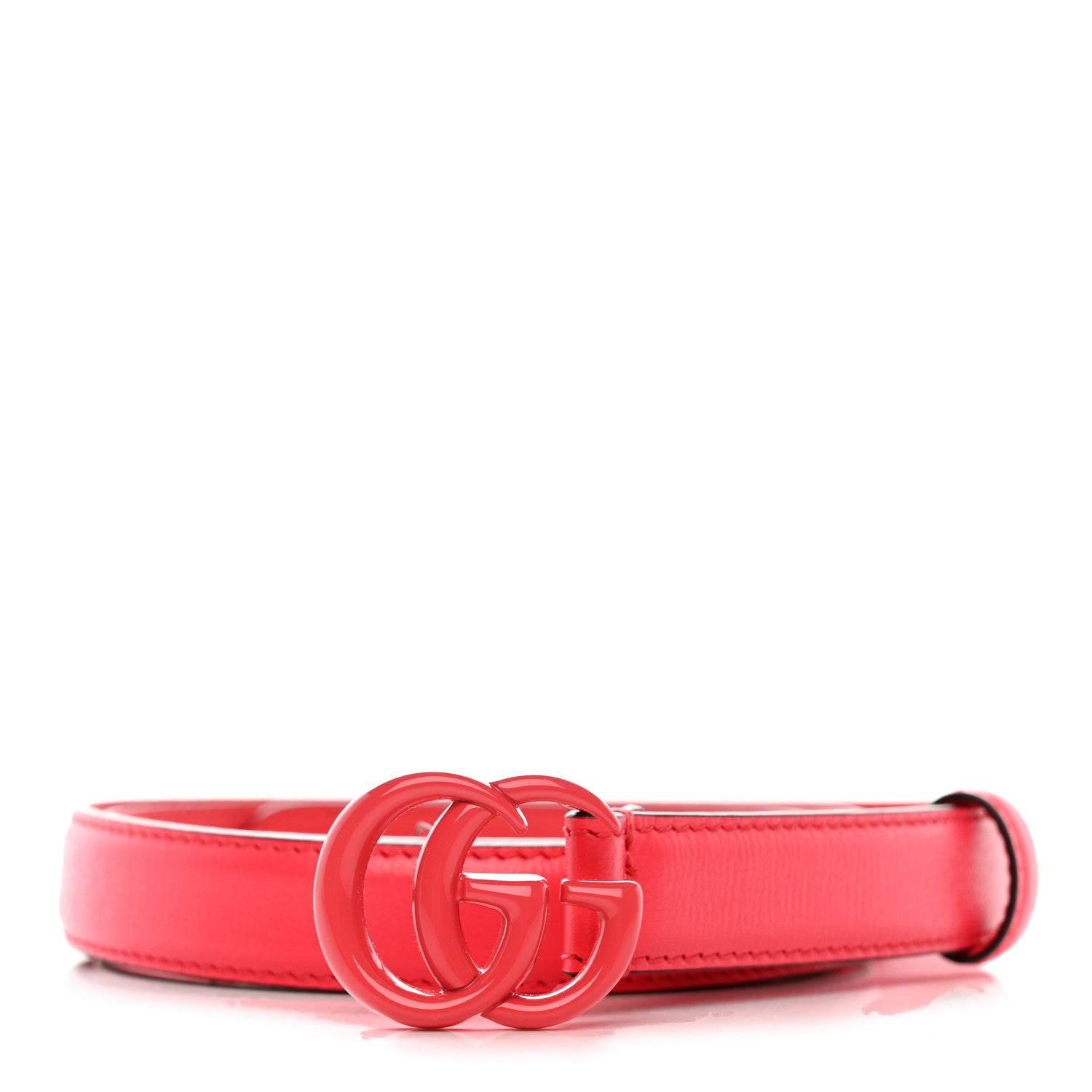 Gucci Azalea Calfskin Enamel Monochrome Double G 20mm Belt 85 34 Runway Coral 1 of 5