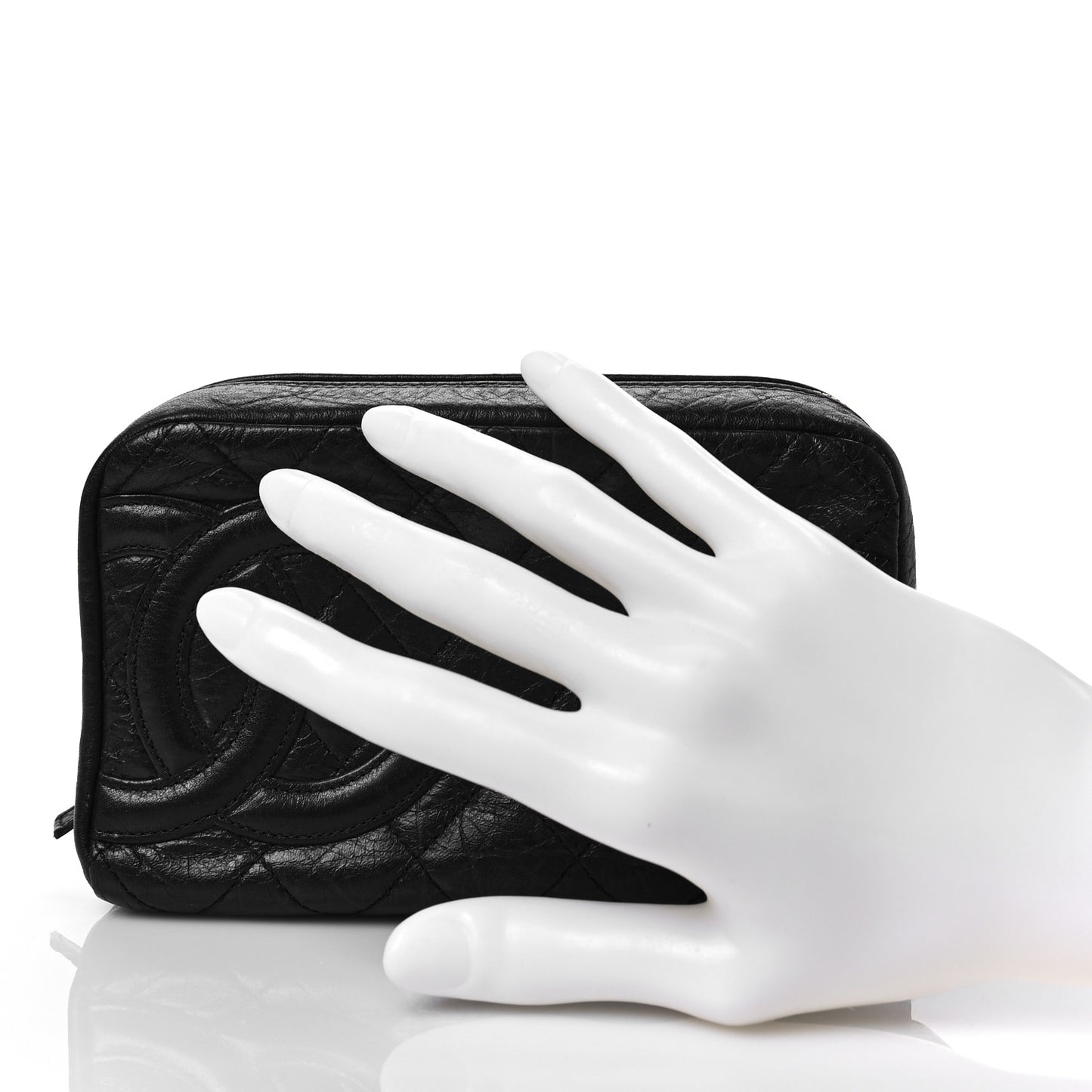 Aged Calfskin Quilted Cambon Cosmetic Case Black