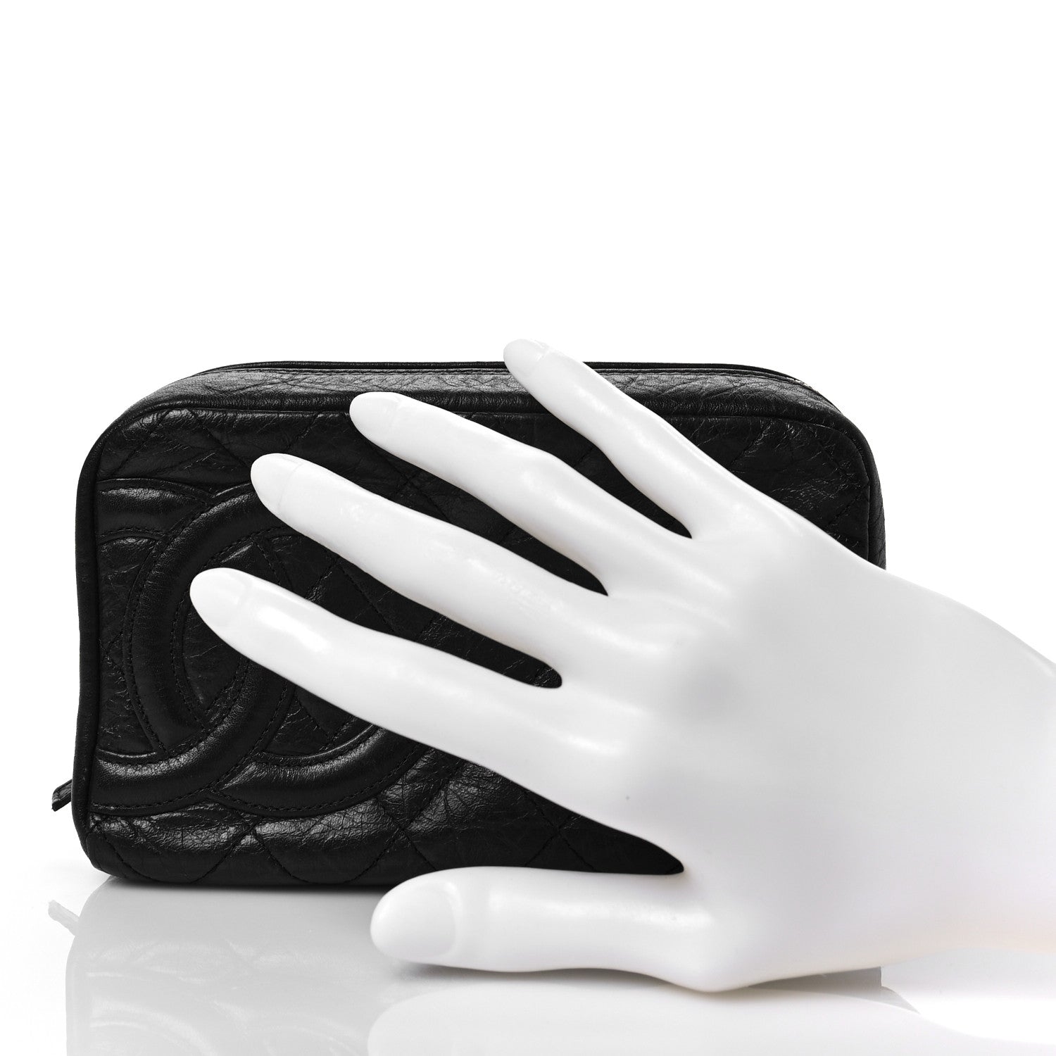 Chanel Aged Calfskin Quilted Cambon Cosmetic Case Black 2 of 8