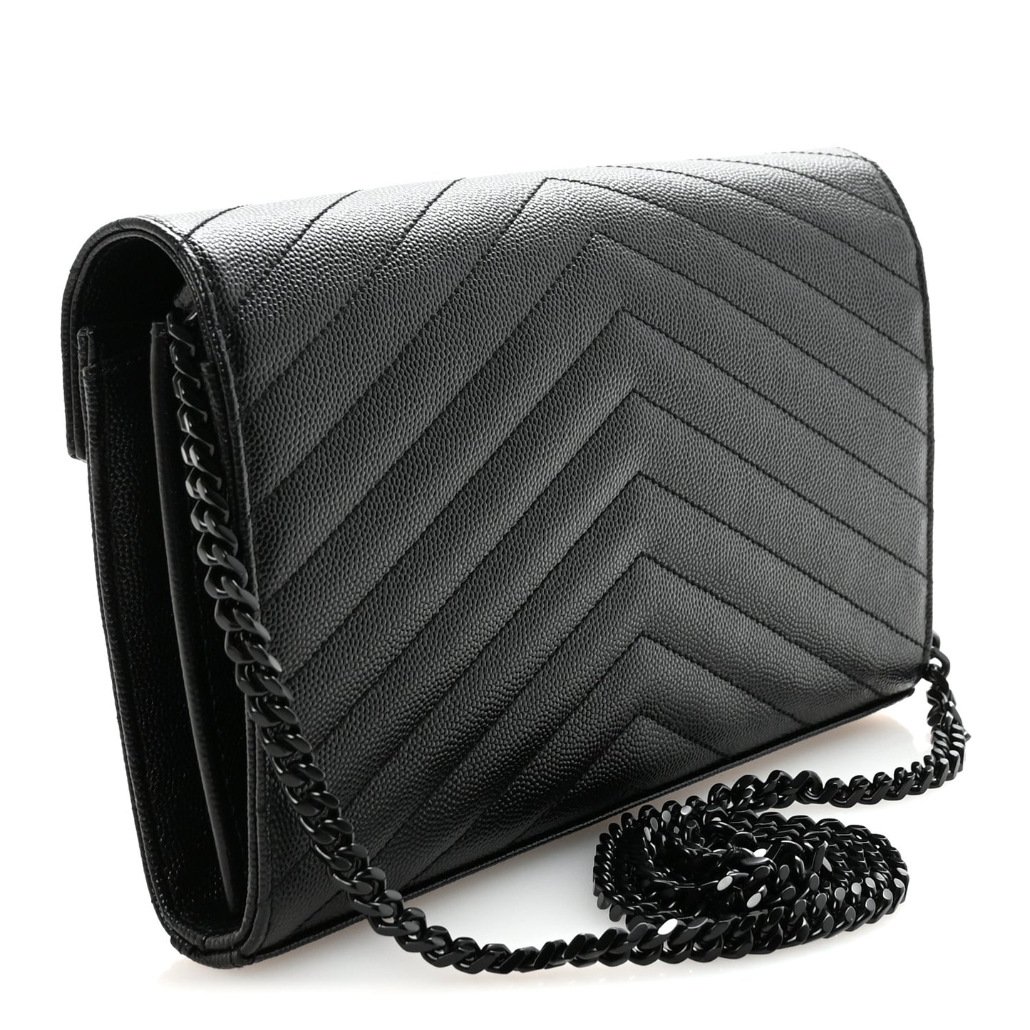 Grain De Poudre Matelasse Chevron Monogram Monochrome Chain Wallet Black