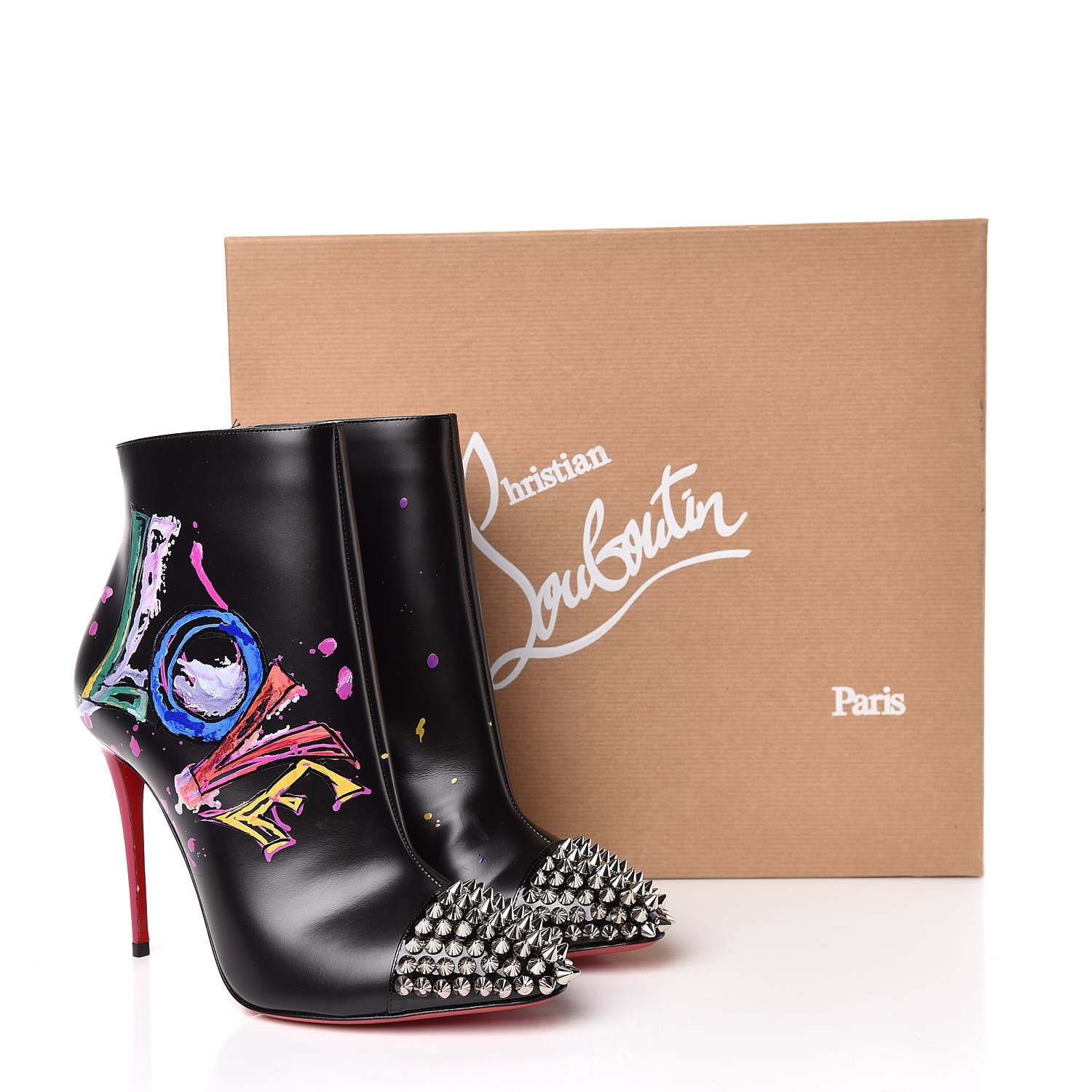 Christian Louboutin Calfskin Patent Love Is A Boot 100 Booties 36.5 Black 9 of 9