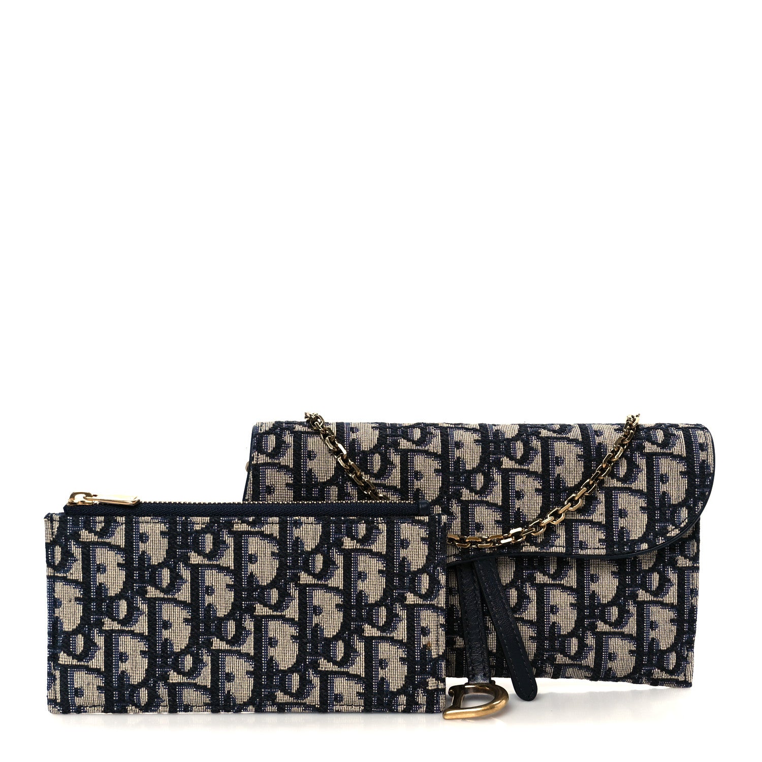Christian Dior Oblique Saddle Chain Long Wallet Blue 3 of 14