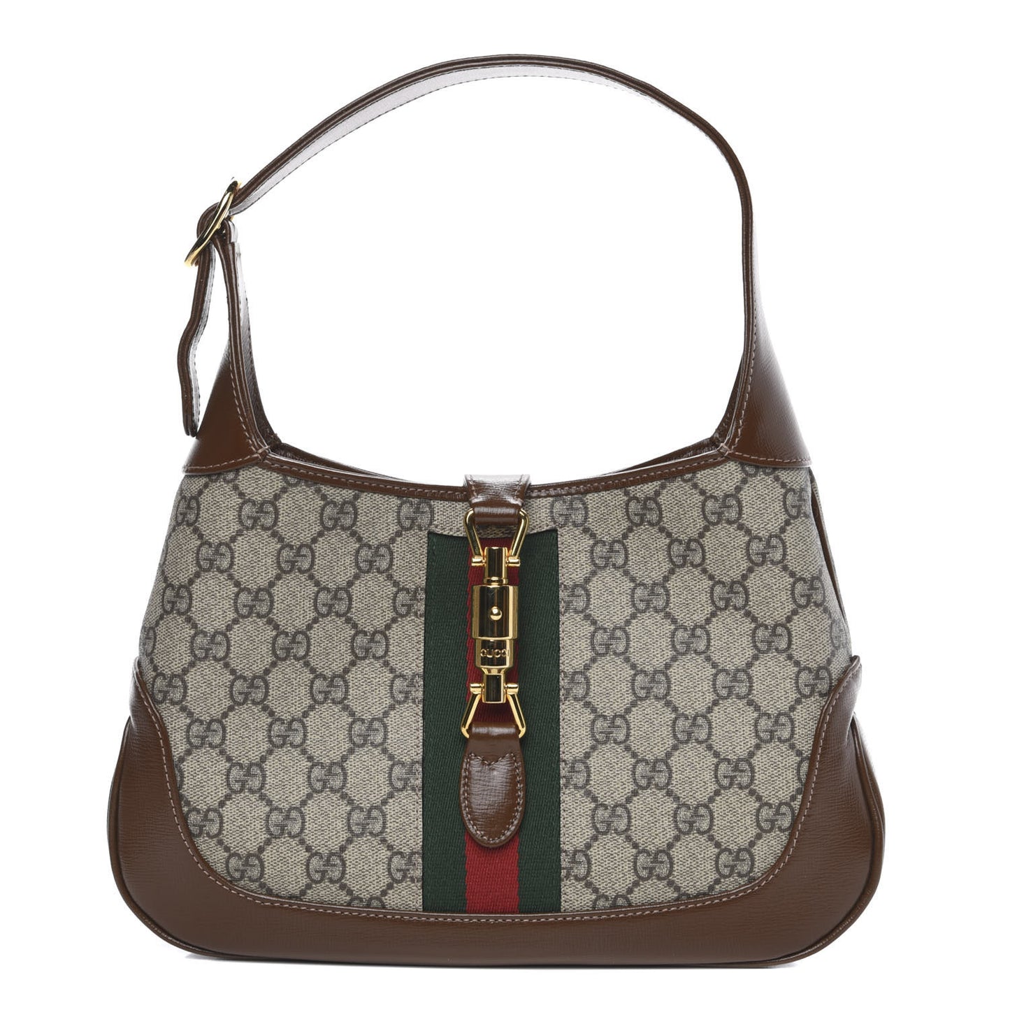 GG Supreme Monogram Azalea Calfskin Web Small Jackie 1961 Hobo Beige Ebony Brown Sugar