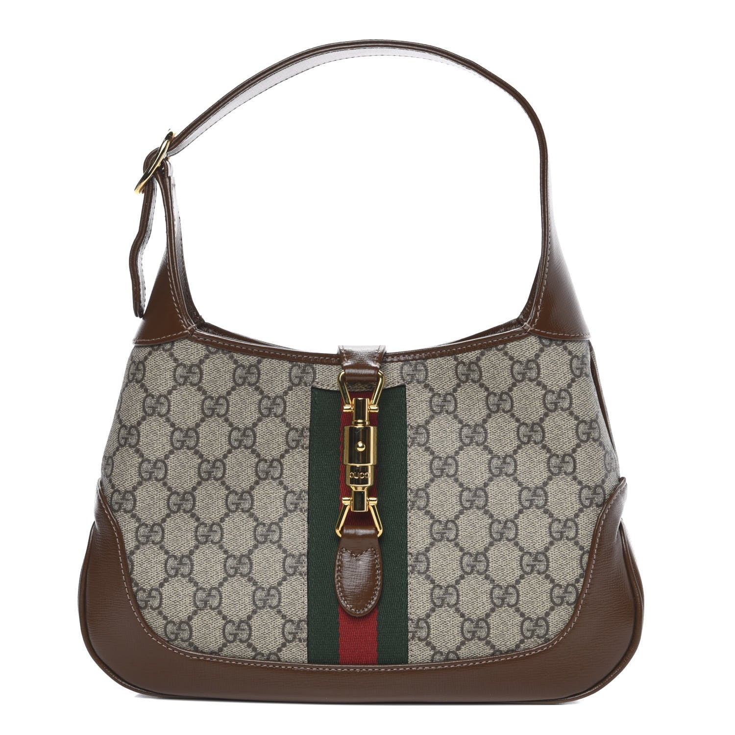 Gucci GG Supreme Monogram Azalea Calfskin Web Small Jackie 1961 Hobo Beige Ebony Brown Sugar 1 of 10