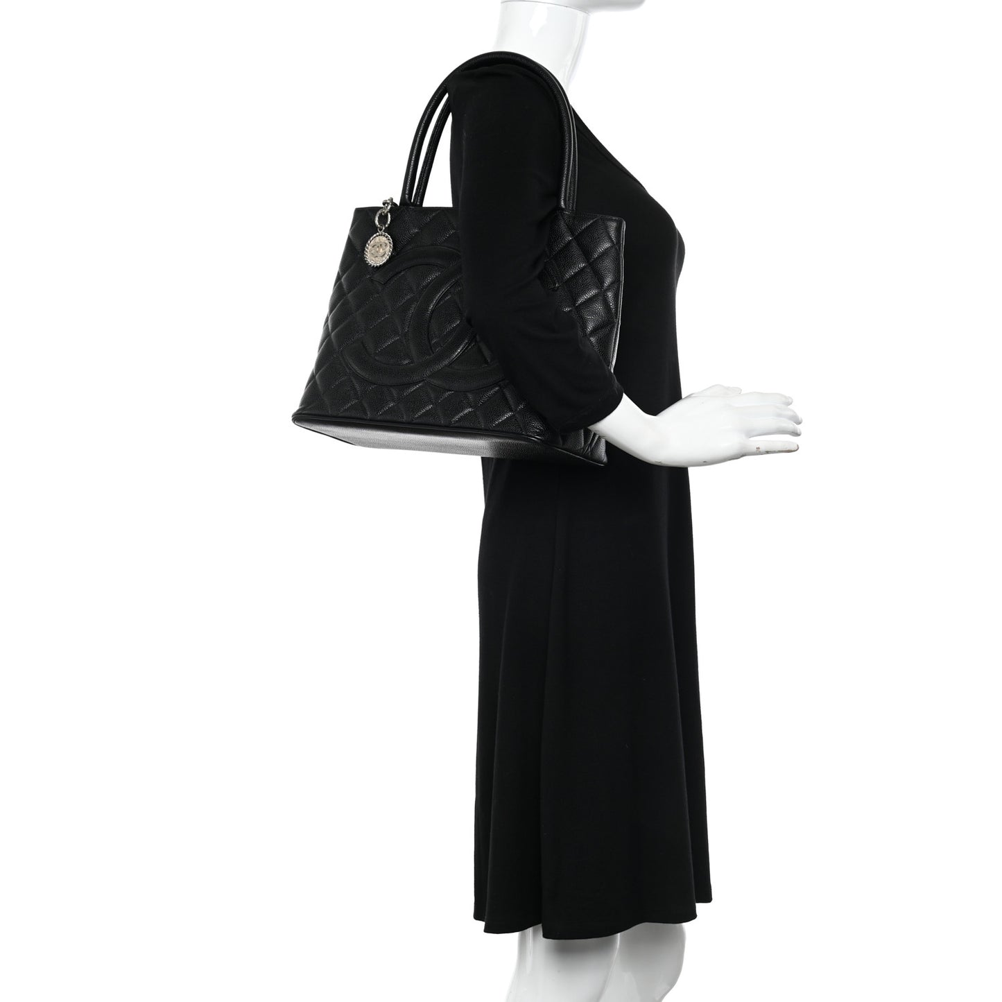 Caviar Quilted Medallion Tote Black