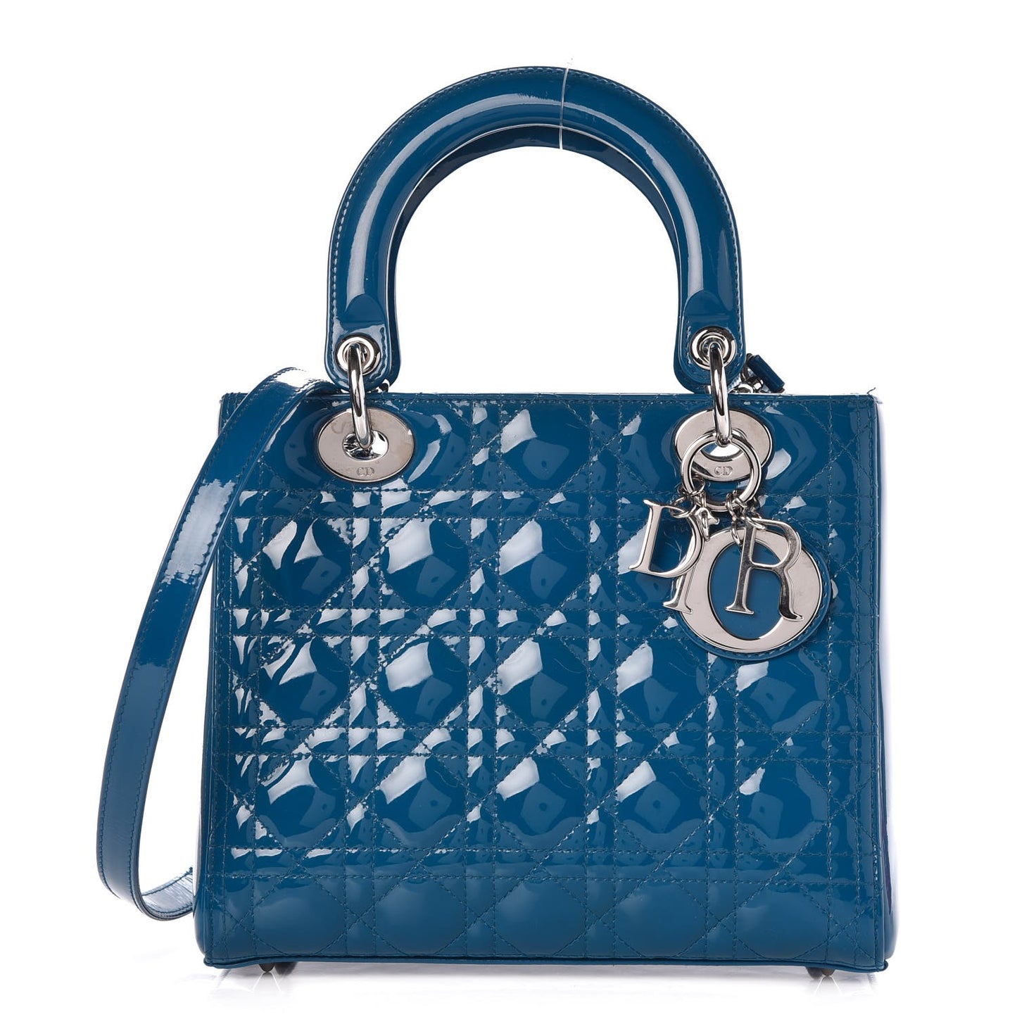 Patent Cannage Medium Lady Dior Blue