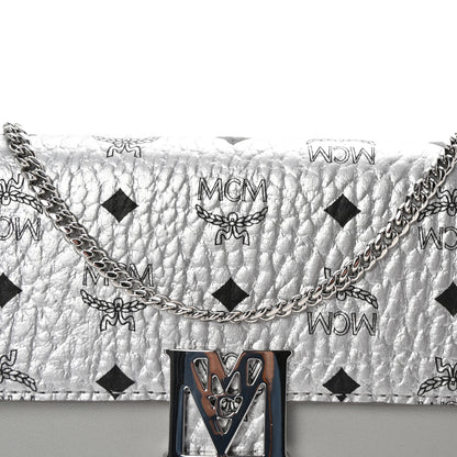 MCM Visetos Calfskin Large Mena Crossbody Wallet On Chain Grey 7 of 9