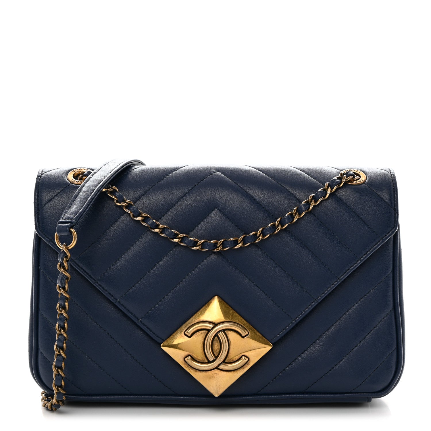 Chanel Lambskin Chevron Quilted Small Pyramid CC Flap Navy 1 of 10