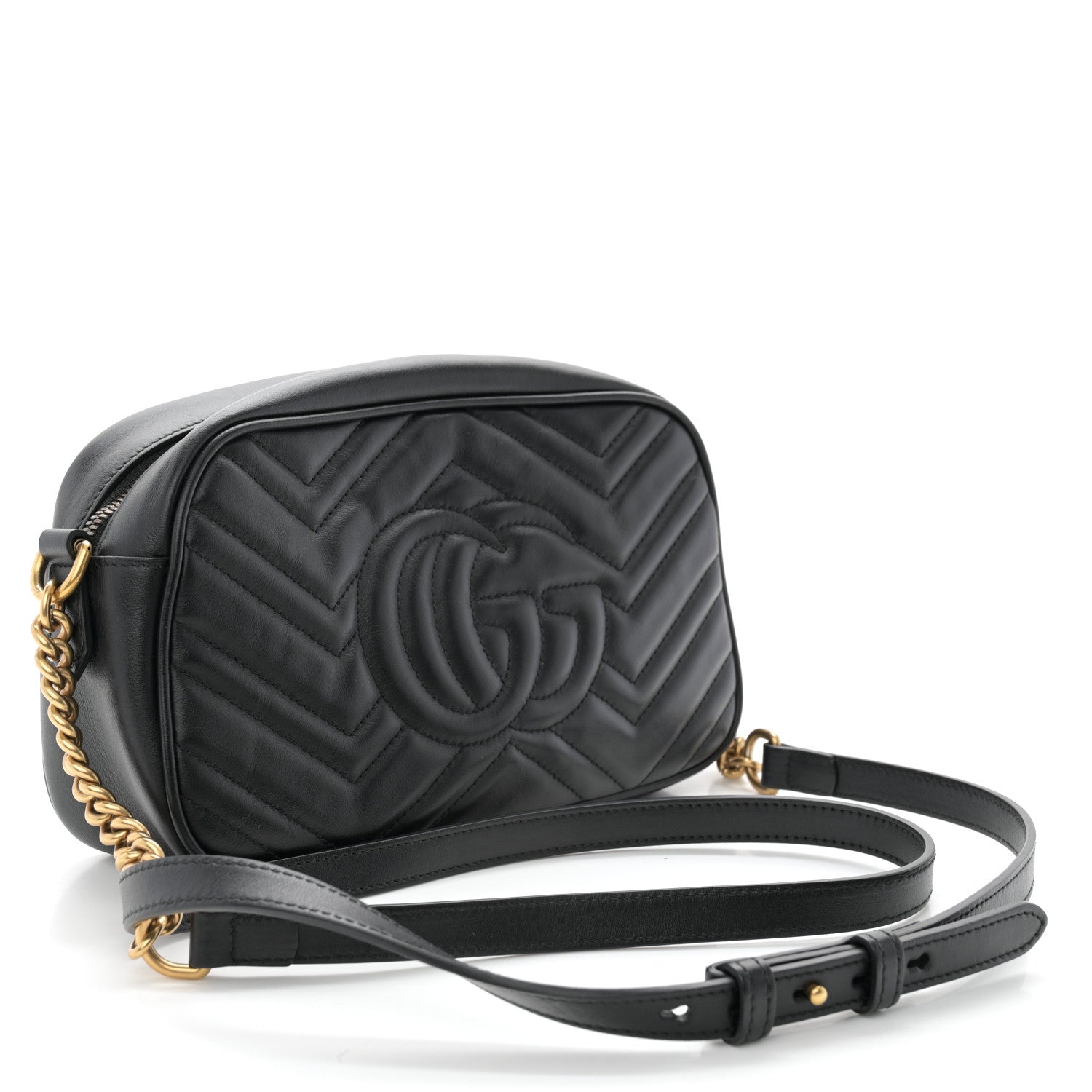 Gucci Calfskin Matelasse Small GG Marmont Chain Shoulder Bag Black 3 of 11