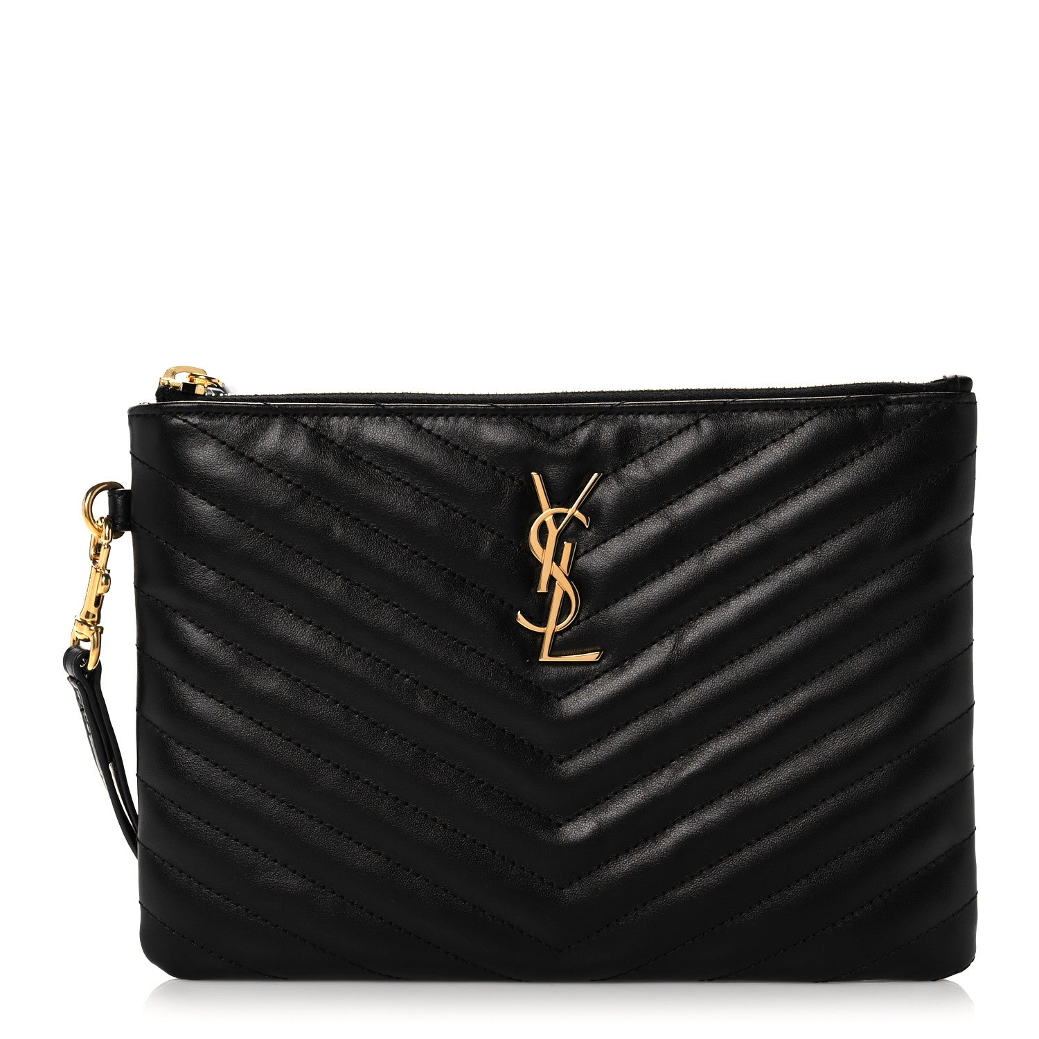 Saint Laurent Calfskin Matelasse Chevron Monogram A5 Wristlet Black 1 of 12
