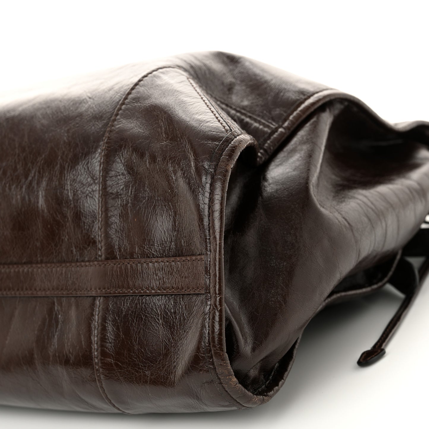 Glossy Calfskin Triangle Extra Large Bonnie Shoulder Bag Dark Brown