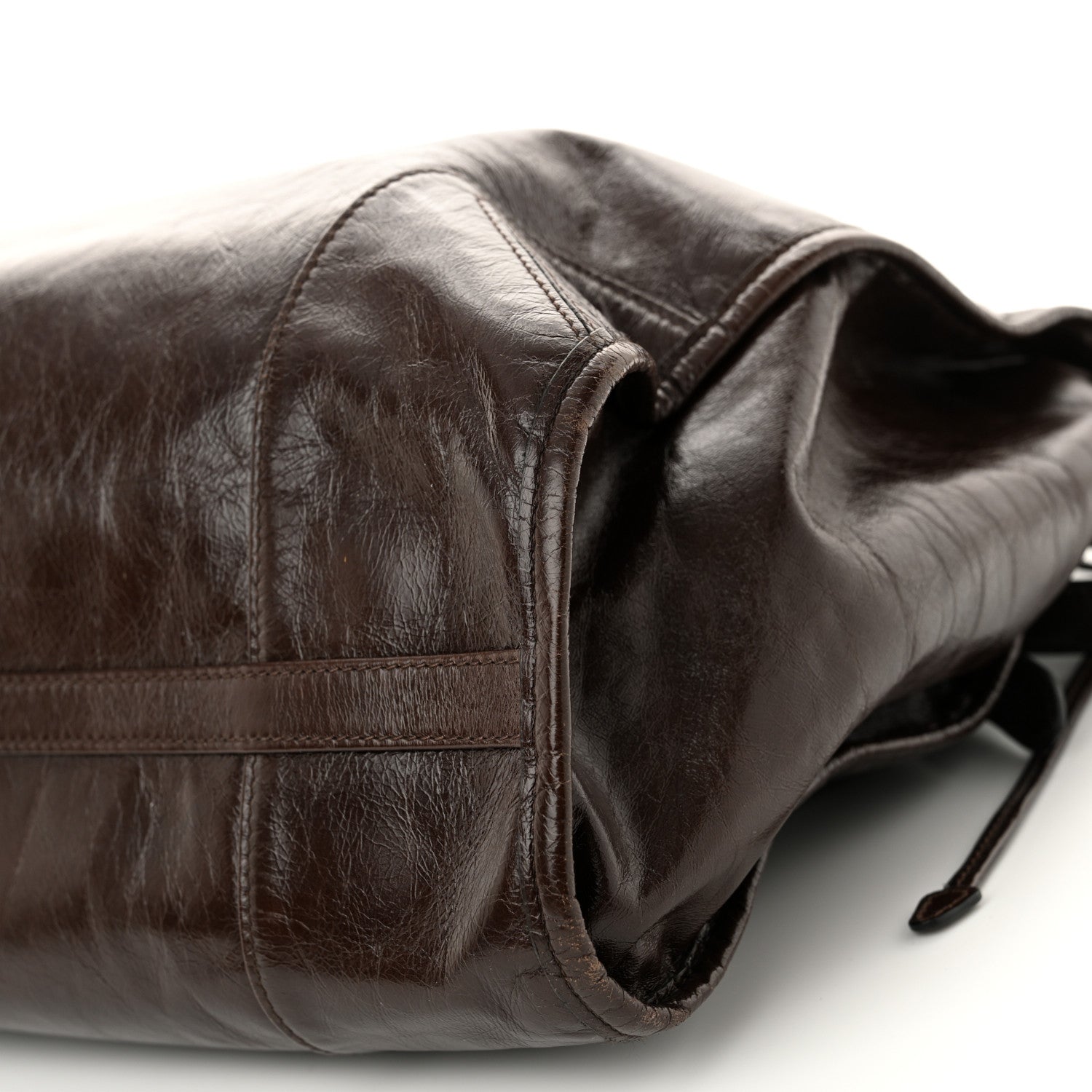 Prada Glossy Calfskin Triangle Extra Large Bonnie Shoulder Bag Dark Brown 10 of 10