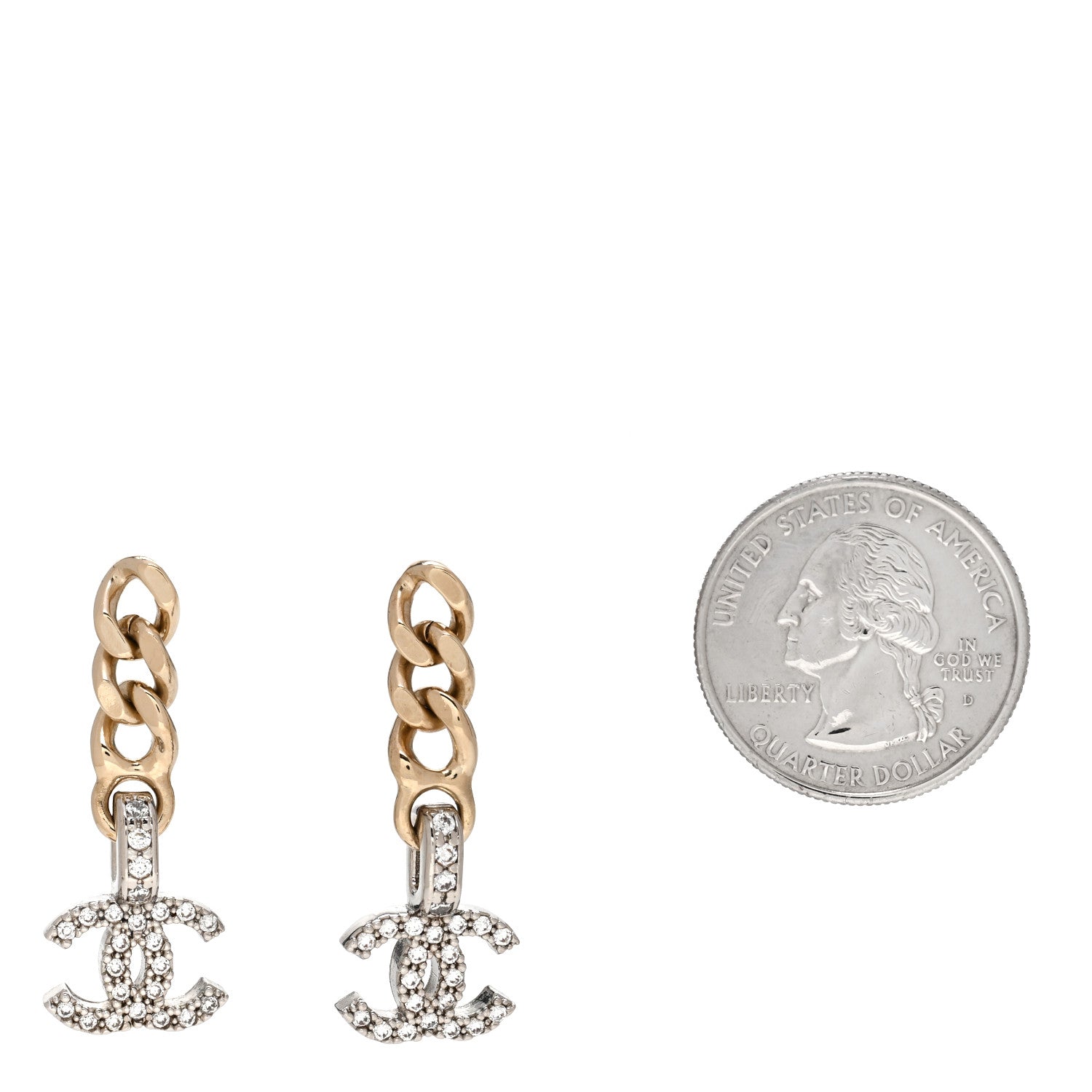 Chanel Metal Crystal CC Chain Drop Earrings Gold 2 of 4