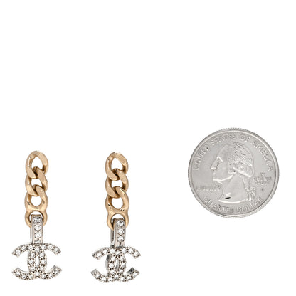 Chanel Metal Crystal CC Chain Drop Earrings Gold 2 of 4