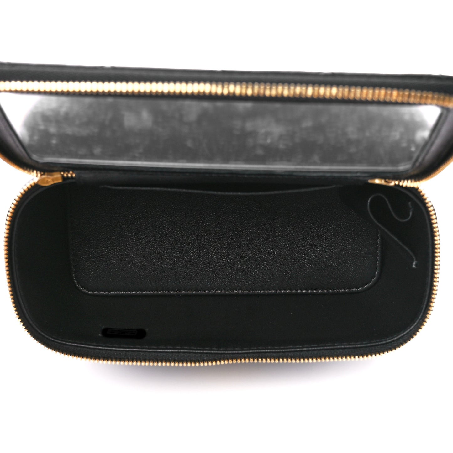 Lambskin Enamel Pearl Quilted Small Charm Me Vanity Case With Chain Black