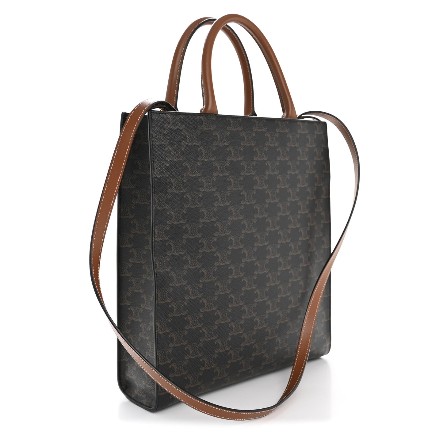 Triomphe Canvas Calfskin Small Vertical Cabas Tan