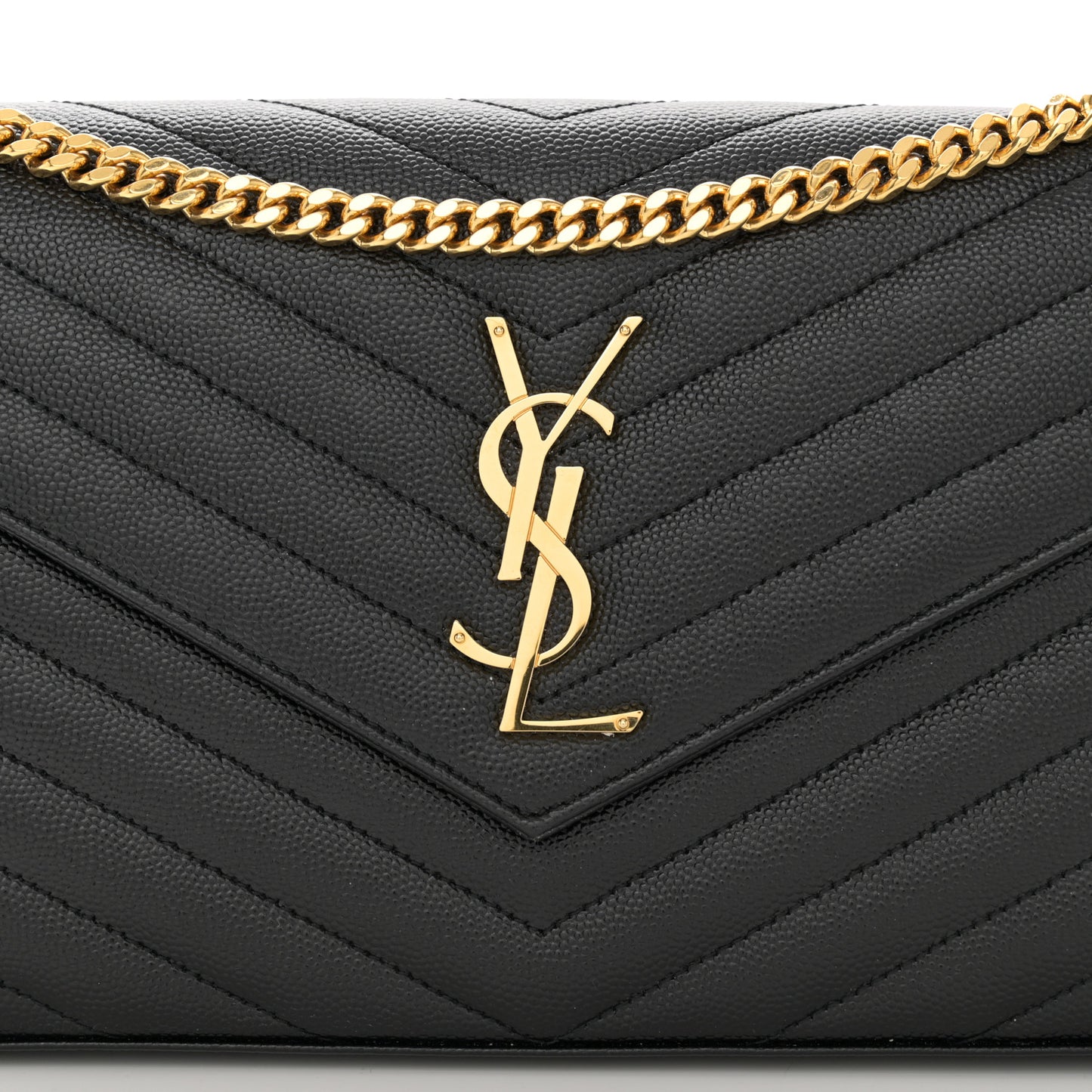 Grain De Poudre Matelasse Chevron Monogram Chain Wallet Black