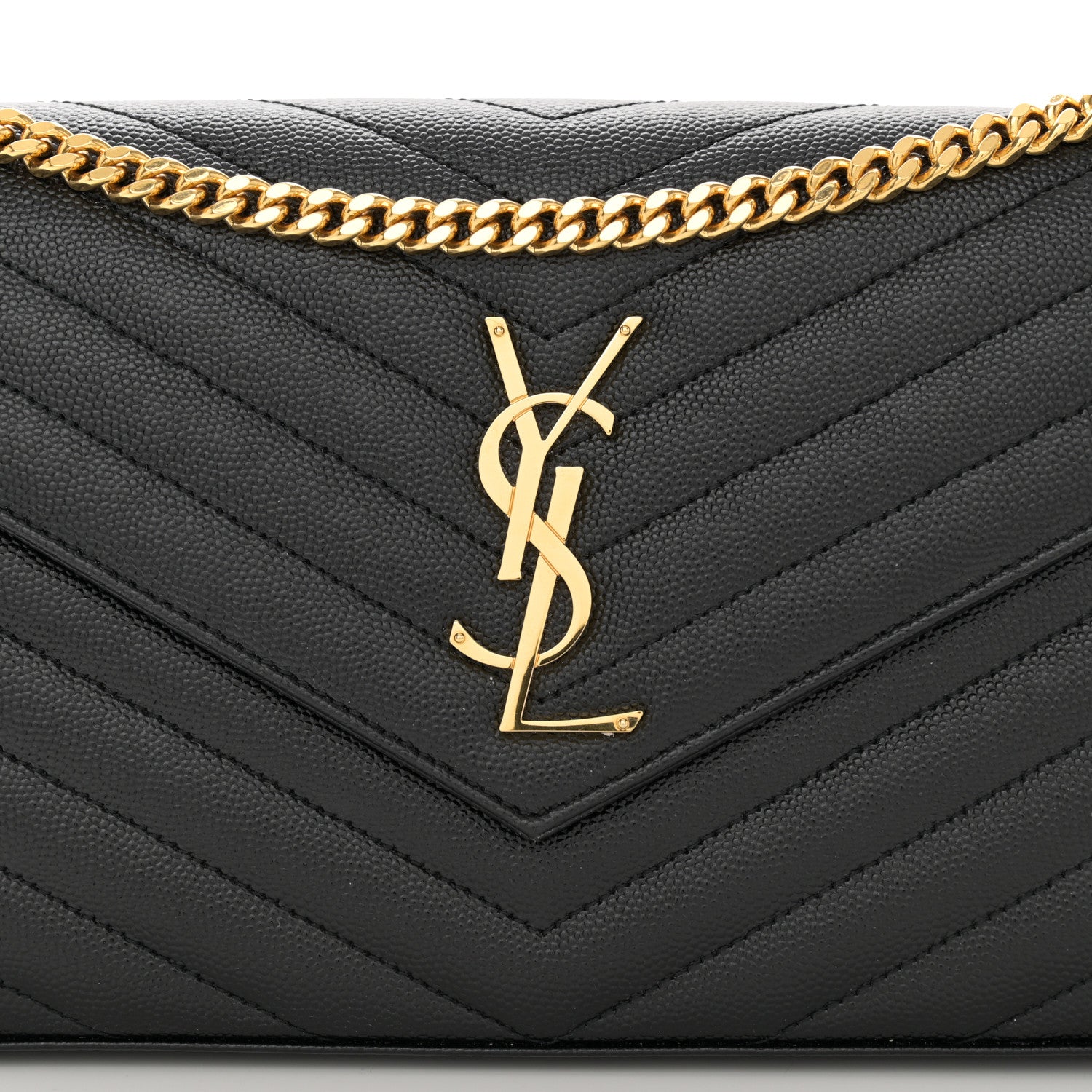 Saint Laurent Grain De Poudre Matelasse Chevron Monogram Chain Wallet Black 7 of 11