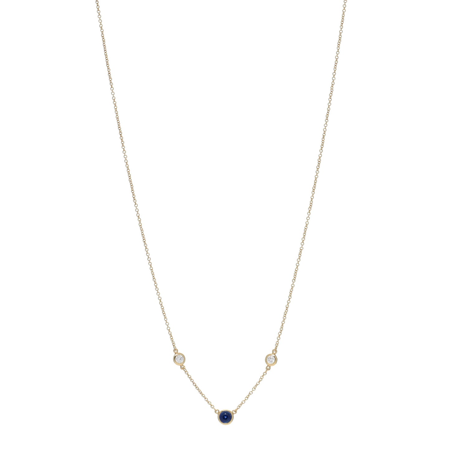 18K Yellow Gold Diamond Blue Sapphire Elsa Peretti Color by the Yard 3 Station Necklace