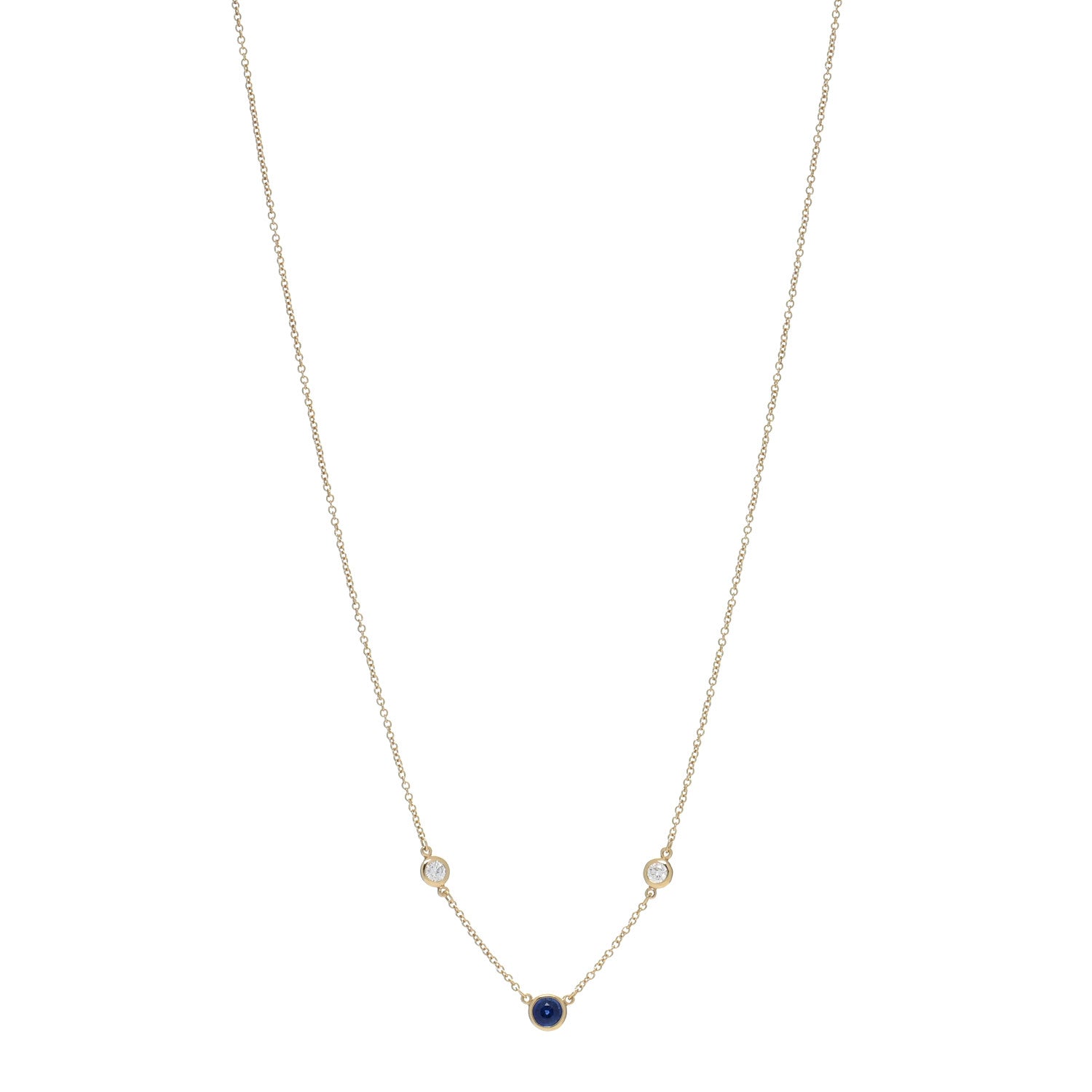 Tiffany 18K Yellow Gold Diamond Blue Sapphire Elsa Peretti Color by the Yard 3 Station Necklace 1 of 4