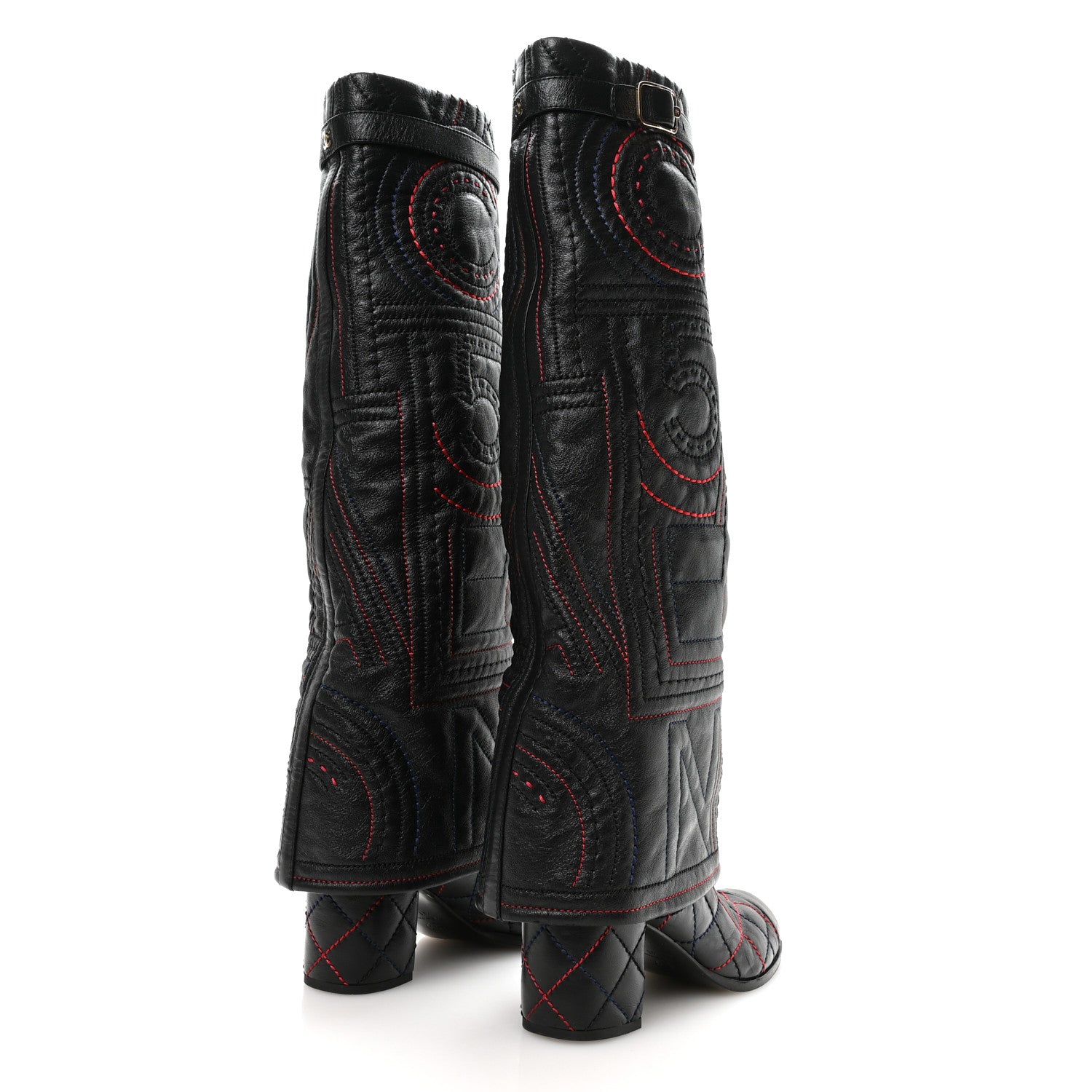 Chanel Lambskin Stitched Logo Fold Over High Boots 41 Black 4 of 7