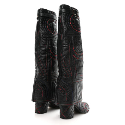 Chanel Lambskin Stitched Logo Fold Over High Boots 41 Black 4 of 7