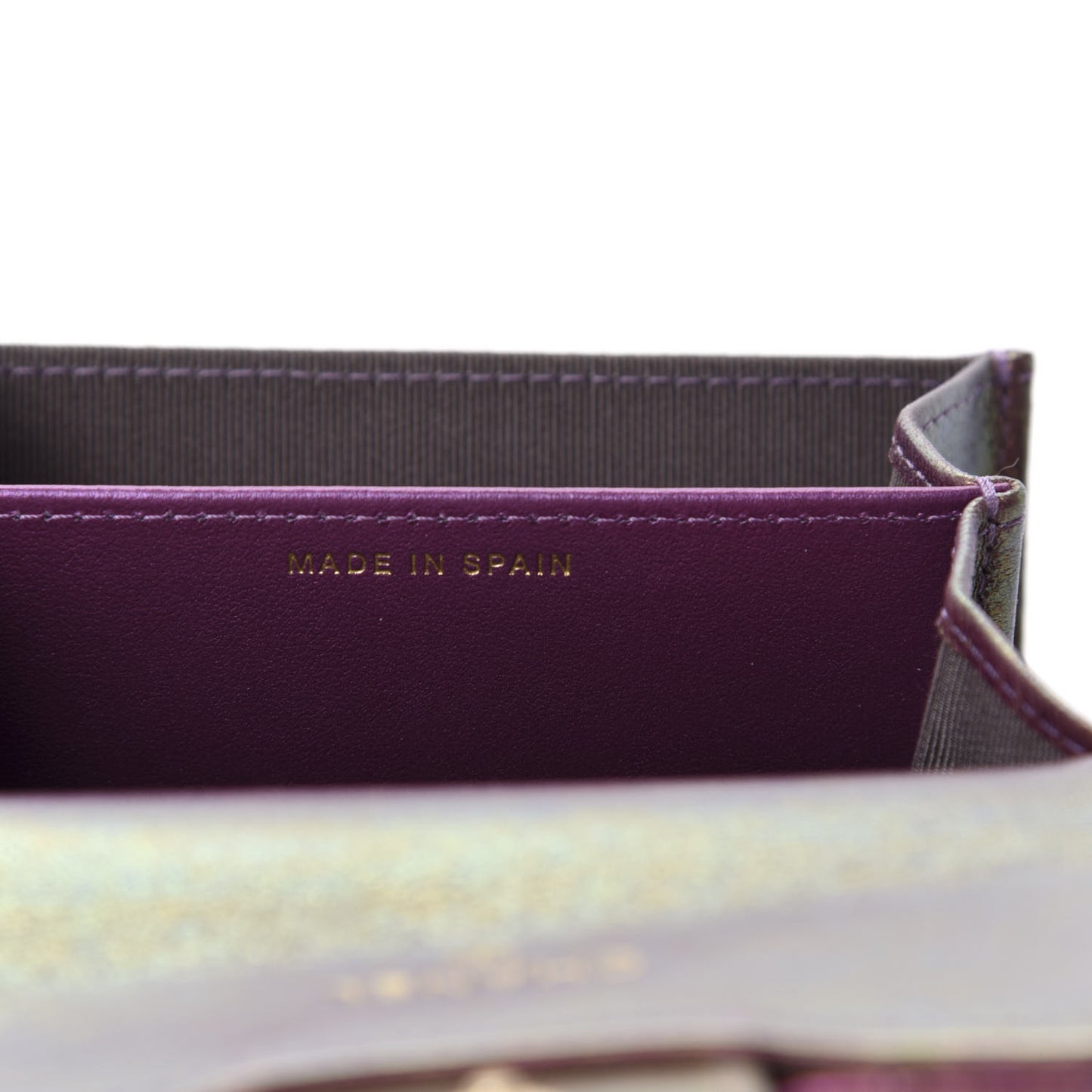 Iridescent Lambskin Quilted Flap Card Holder Purple