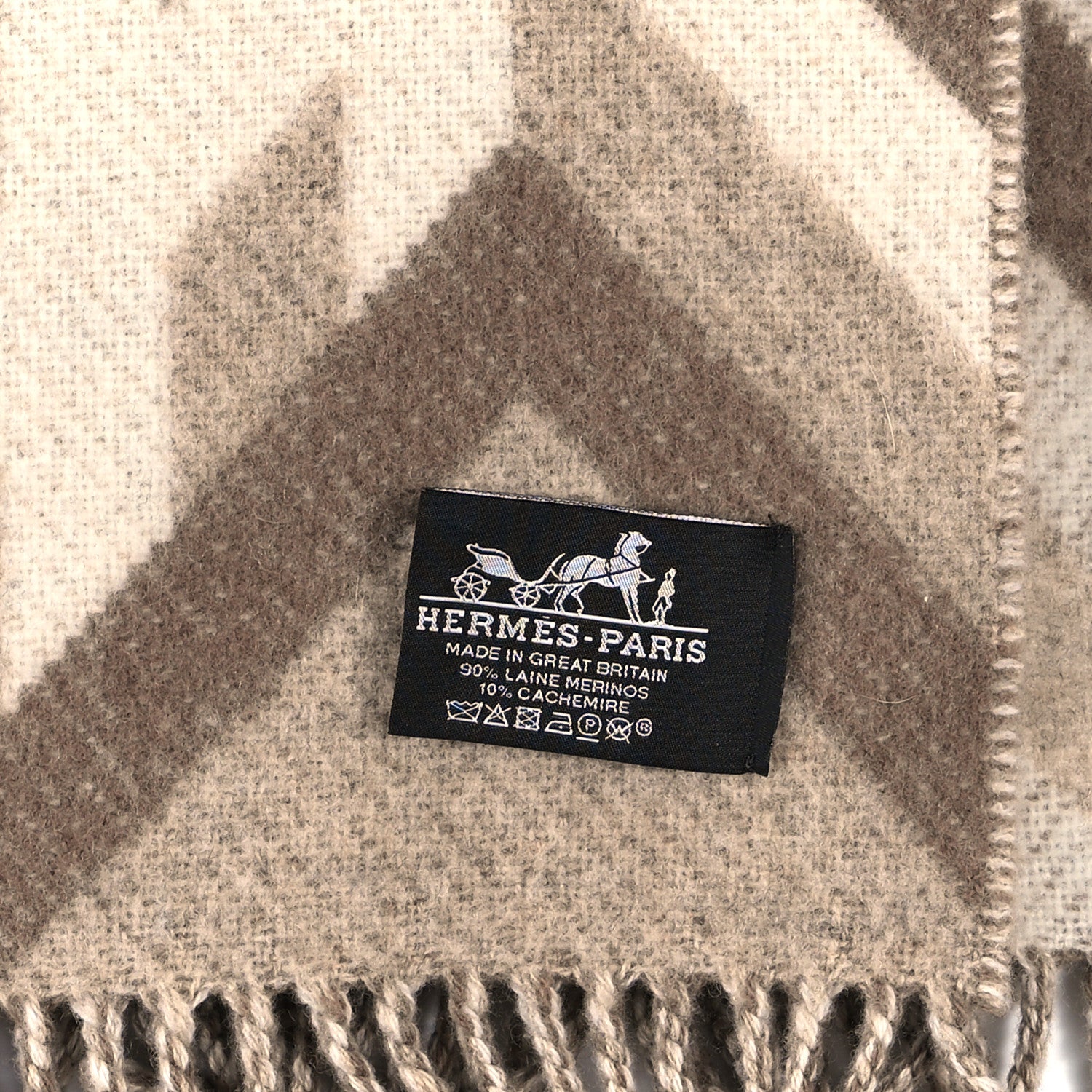 Hermes Wool Cashmere Chevrons Camo Blanket Ficelle 4 of 4